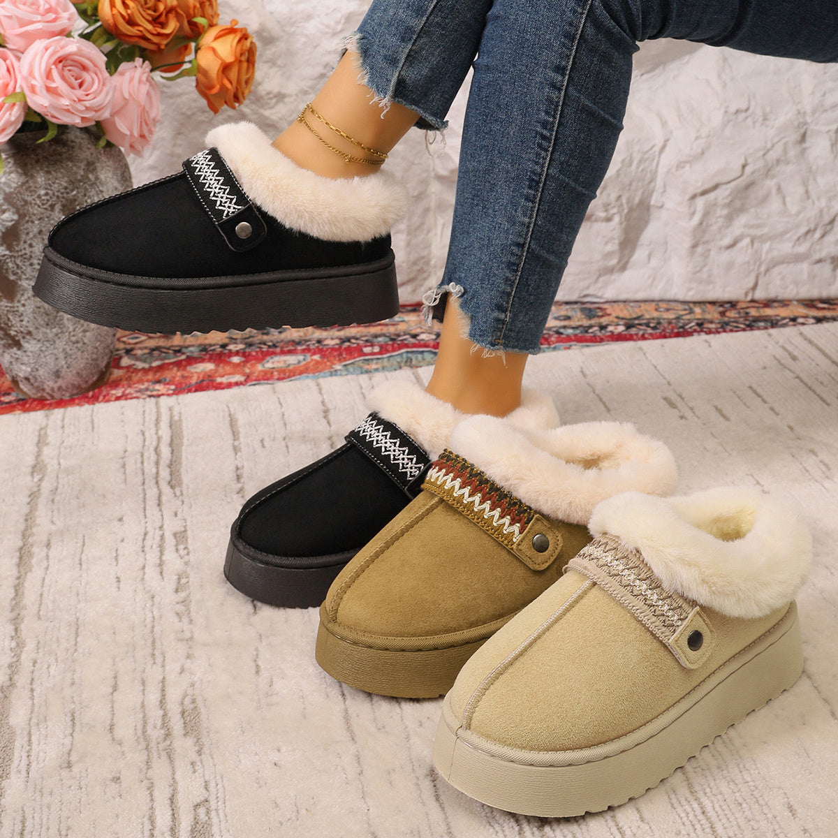 Platform Faux Fur Lined Suede Slip-On Boots