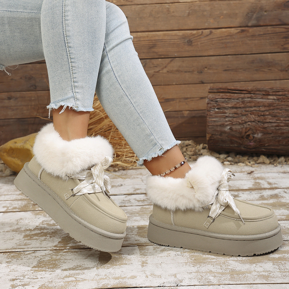Plush Faux Fur Lined Platform Boots