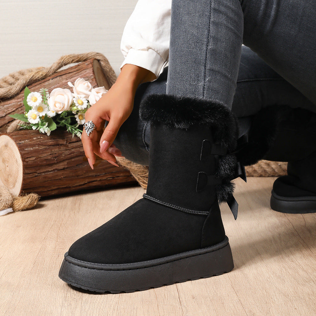 Bootara Women’s CozyBow Short Snow Boots – Fleece-Lined Warmth & Anti-Slip Platform (US 5–10)