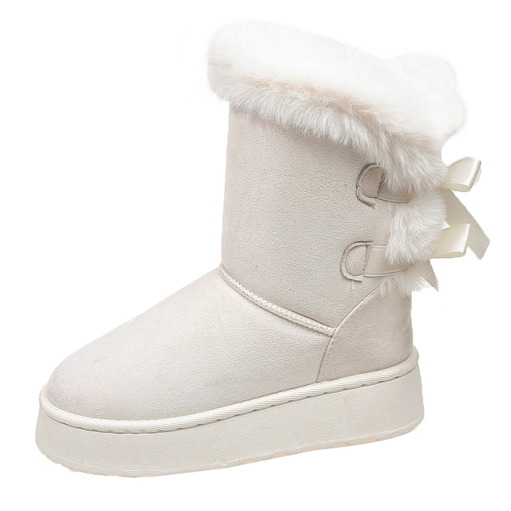 Bootara Women’s CozyBow Short Snow Boots – Fleece-Lined Warmth & Anti-Slip Platform (US 5–10)