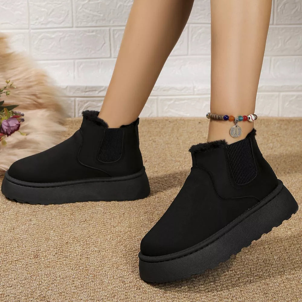 Suede Round Toe Platform Ankle Boots