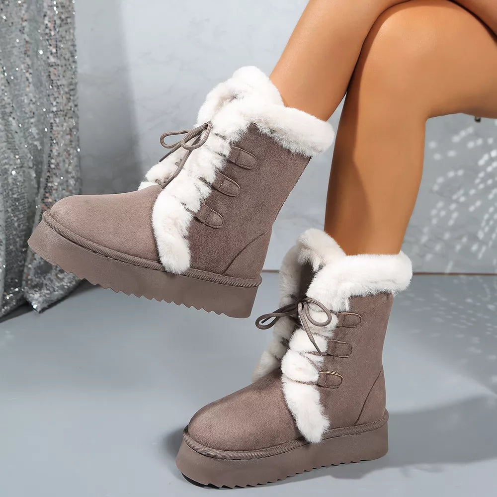 Cozy Suede Lace-up Platform Boots