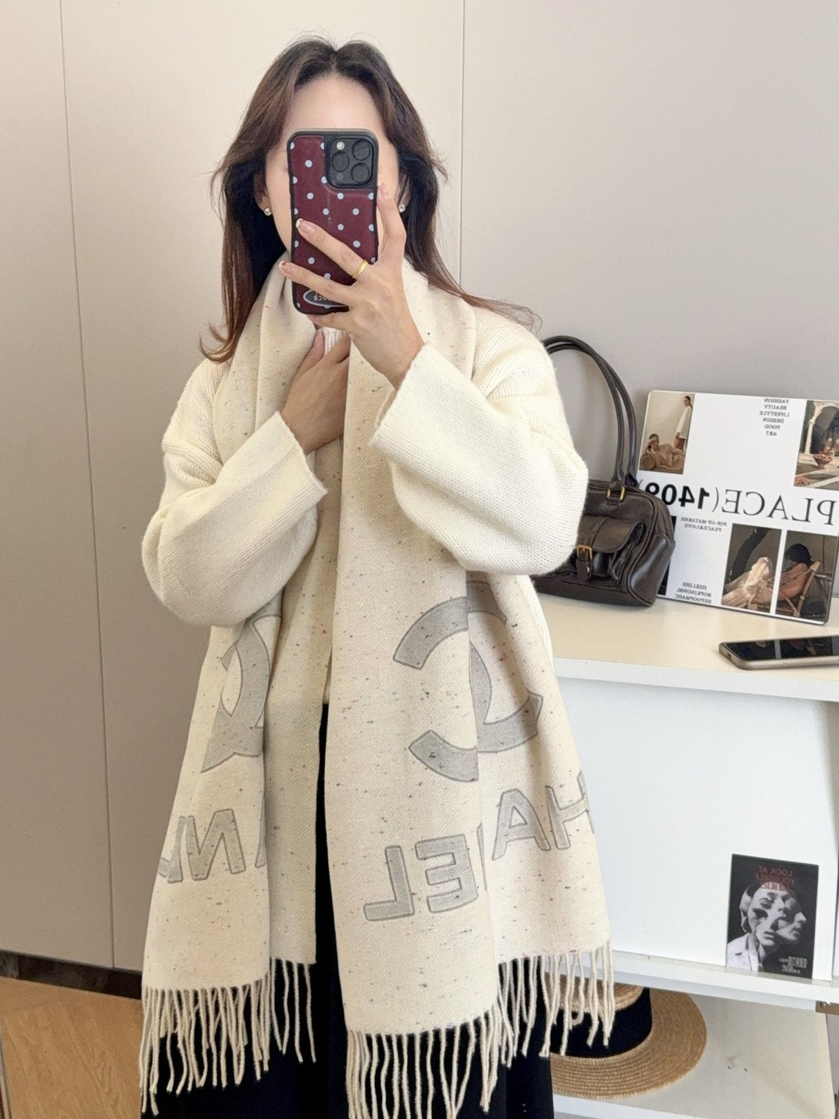 Chanel Double-C Motif Fringed Scarf