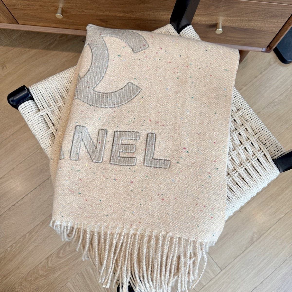 Chanel Double-C Motif Fringed Scarf